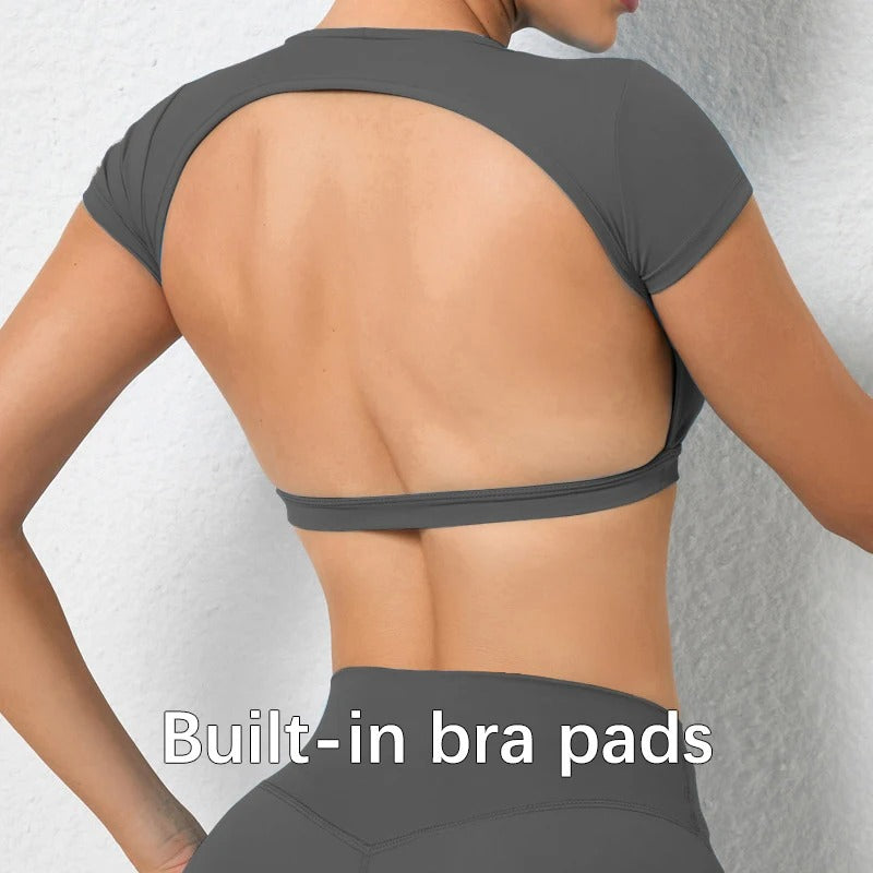 Sports Shirts Backless For Women With Build-In Bra Pads