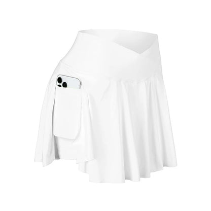 Women's High-Waisted Tennis Skirt with Pockets, 2-in-1 Athletic Skort