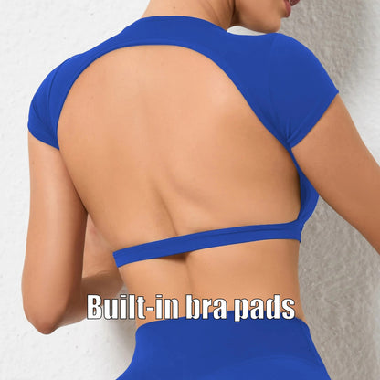 Sports Shirts Backless For Women With Build-In Bra Pads