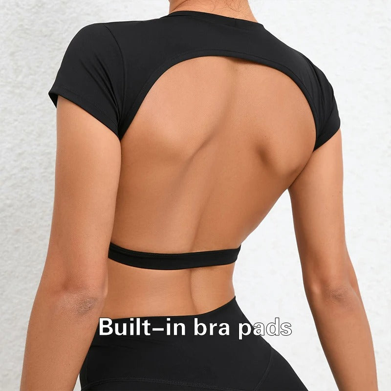 Sports Shirts Backless For Women With Build-In Bra Pads